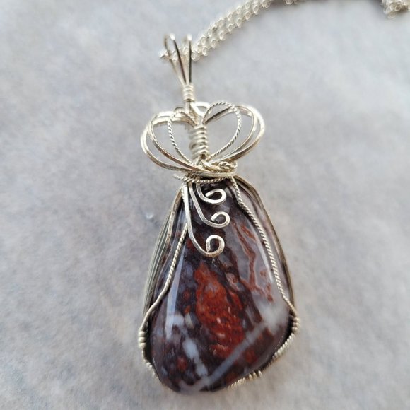 Jasper Quartz Blend Polished Rock Hand Wrapped in Argentium Sterling Silver Wire - Picture 4 of 8